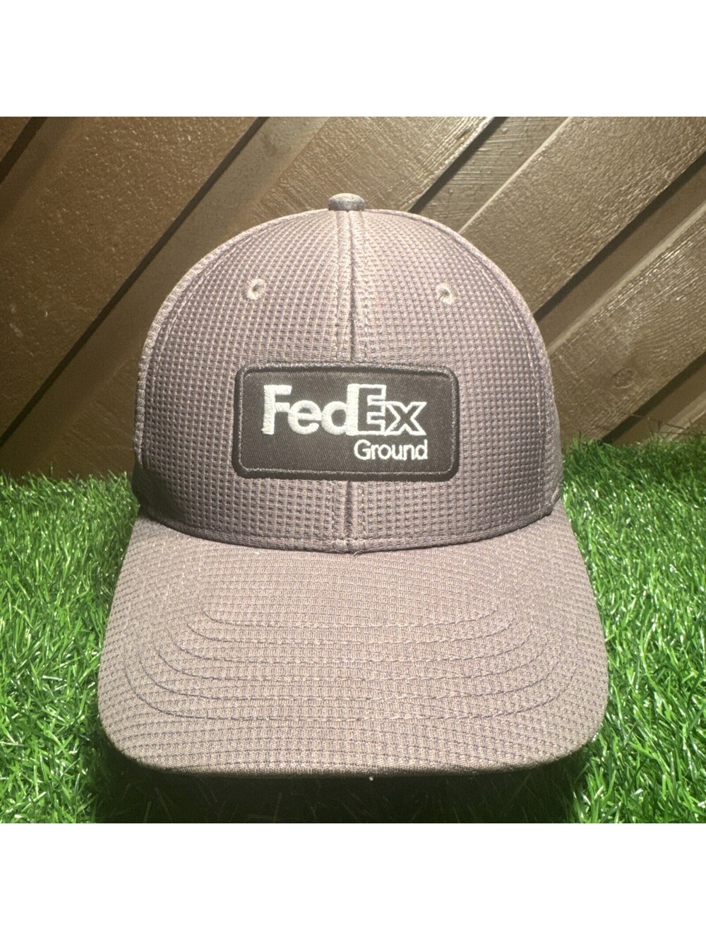 FedEx Ground Employee Hat Cap Gray Mesh Textured Strapback Work Uniform